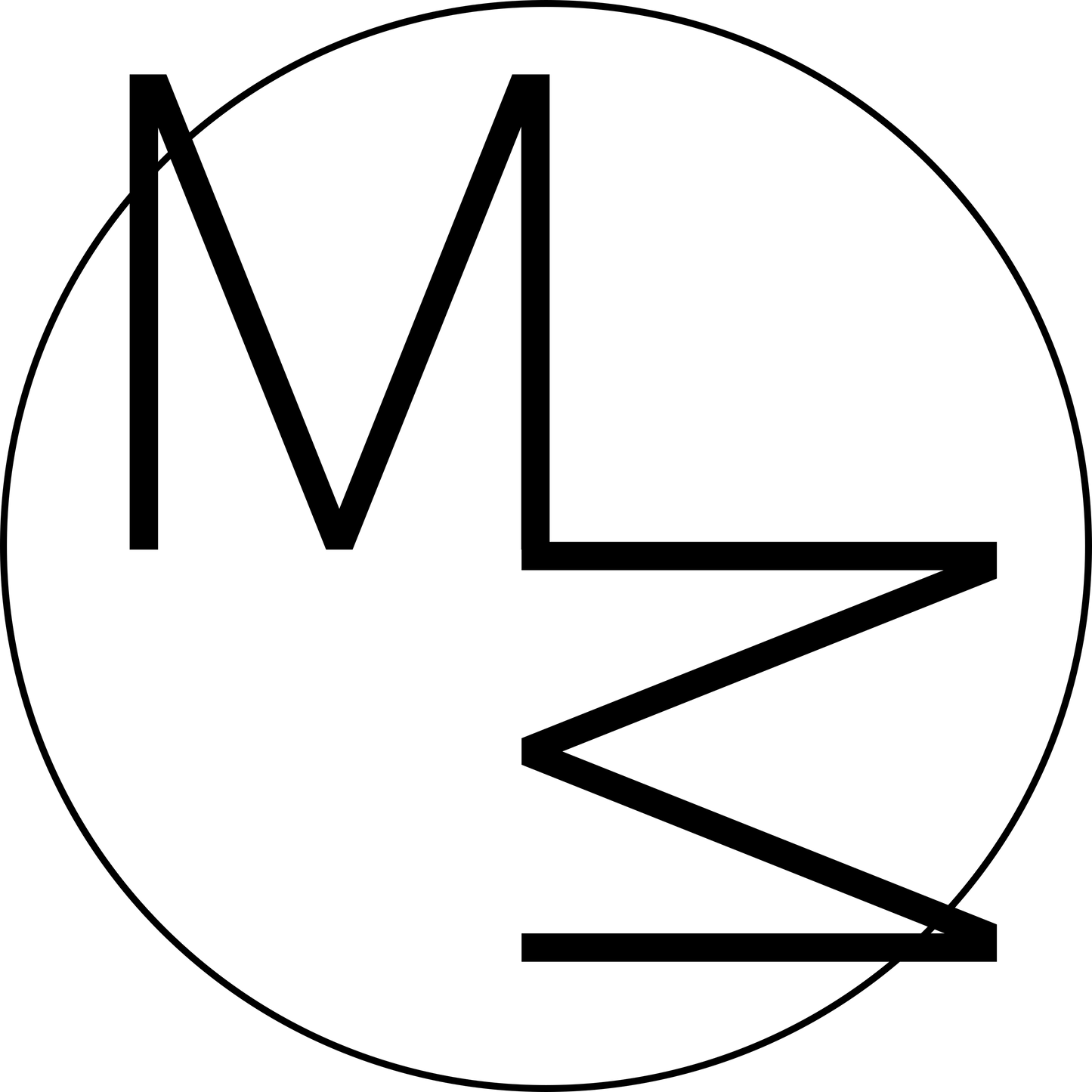 Black circle with two perpendicular letter Ms on clear background.